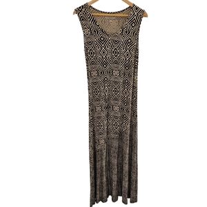 Soft Surroundings Sleeveless Maxi Dress Brown/Tan Geometric Print